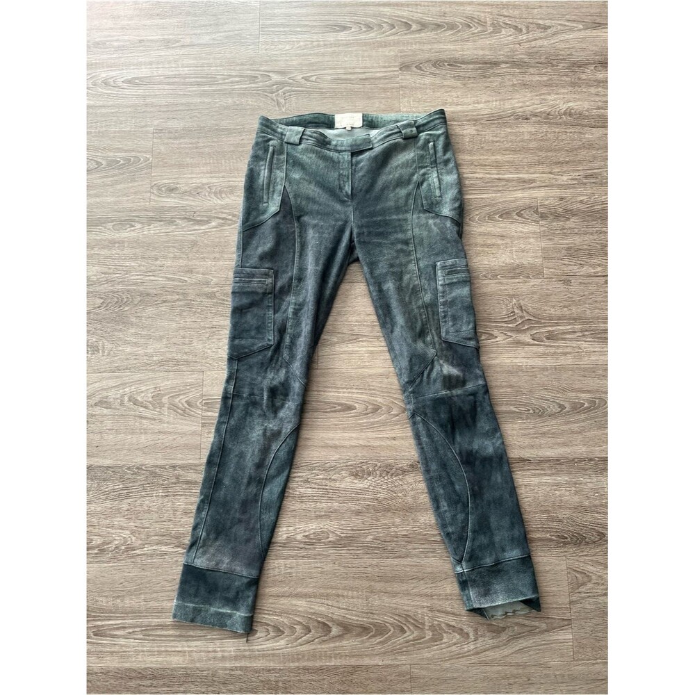 Artelier Nicole Miller Lamb Leather Pants Womens 10 Gray Cargo Skinny High Rise